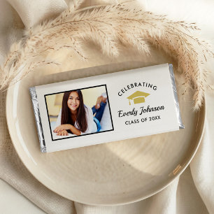 Elegant White Gold Photo Graduate Hershey Bar Favors