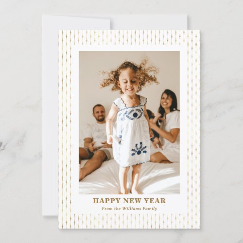 Elegant White Gold Photo Happy New Year Card