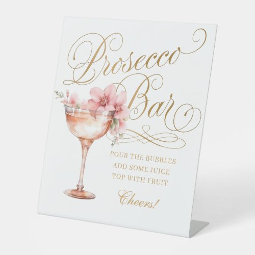 Elegant White Gold Pink Prosecco Bar Pedestal Sign