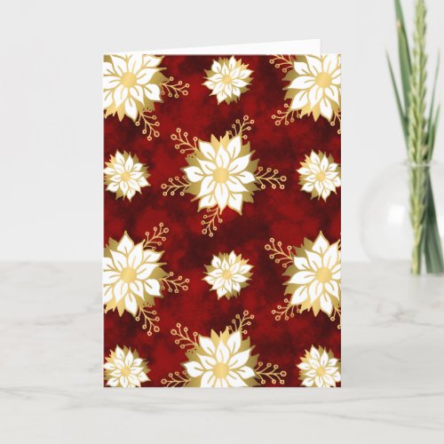 Elegant White Gold Poinsettia Flower Christmas Holiday Card