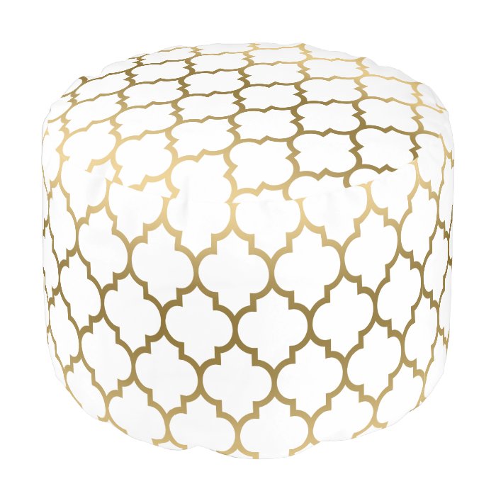 Elegant White & Gold Quatrefoil Pattern Pouf Zazzle
