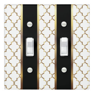 Elegant White & Gold Quatrefoil with Black Accent Light Switch Cover