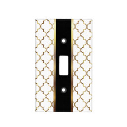 Elegant White &amp; Gold Quatrfoil with Black Accent Light Switch Cover