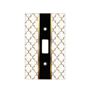 Elegant White & Gold Quatrfoil with Black Accent Light Switch Cover