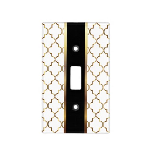 Elegant White  Gold Quatrfoil with Black Accent Light Switch Cover