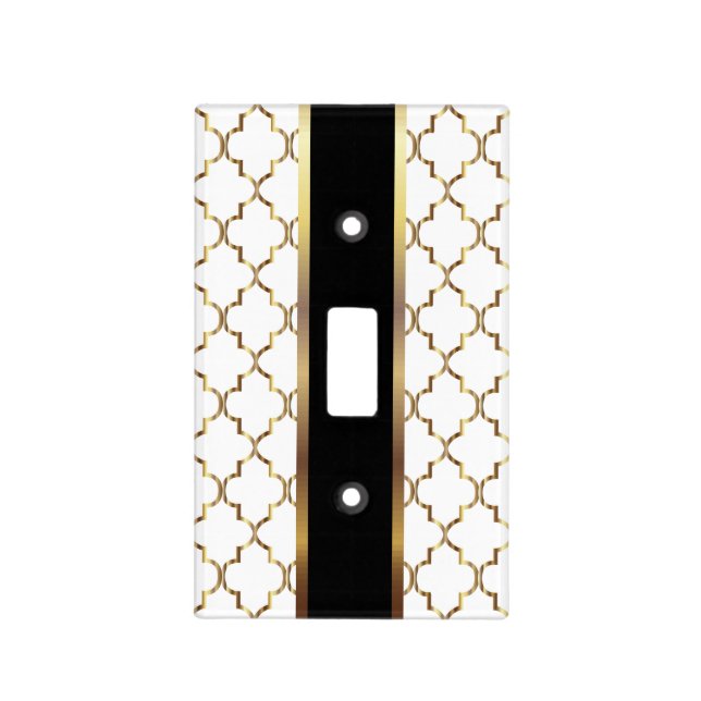 Elegant White & Gold Quatrfoil with Black Accent Light Switch Cover (Front)