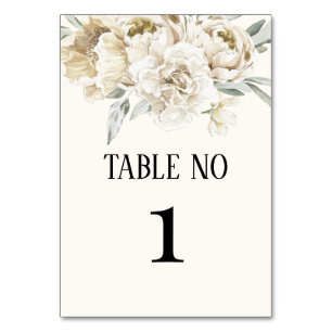Elegant White gold rose calligraphy floral Wedding Table Number