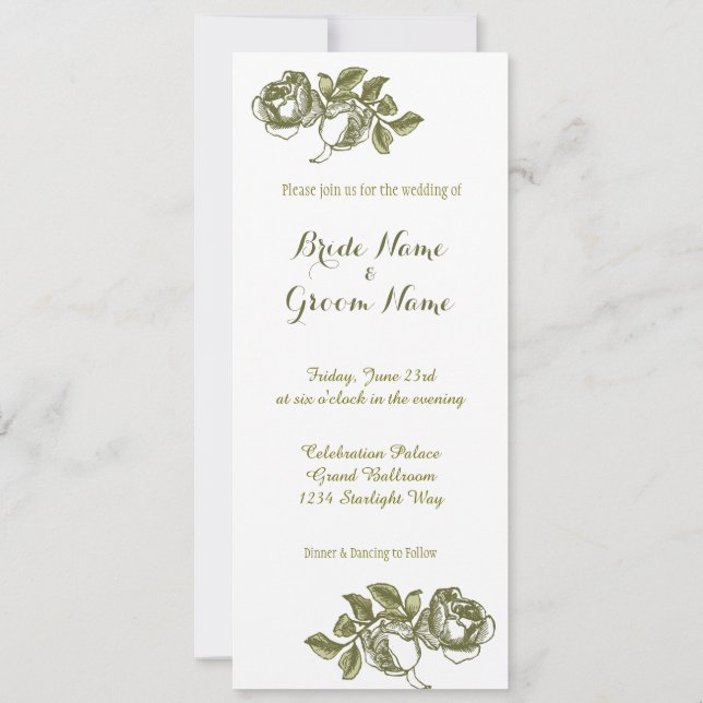 Elegant White Gold Roses Custom Wedding Invitation (Back)