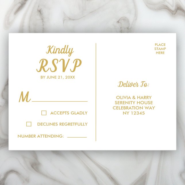 Elegant White Gold RSVP Postcard (Creator Uploaded)