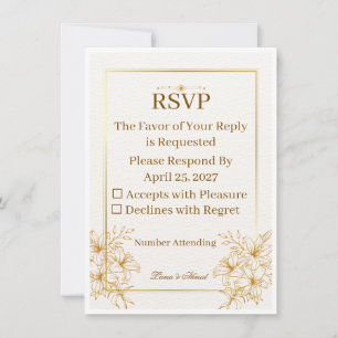 Elegant White Gold RSVP Wedding Card Luxury Mini