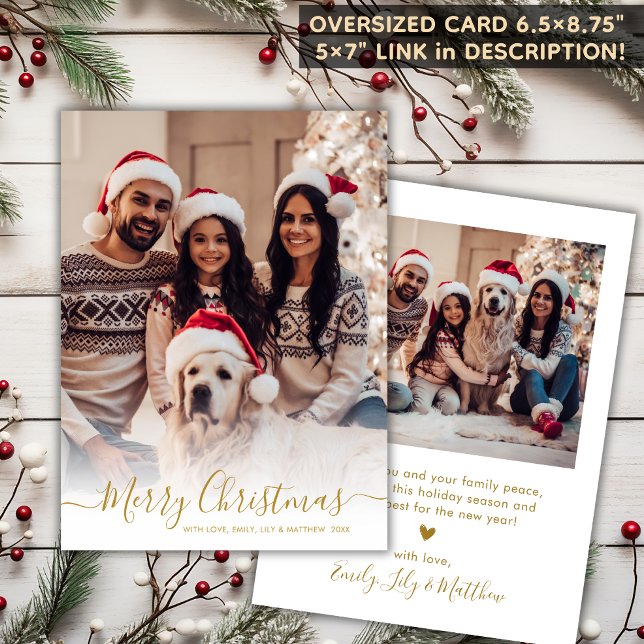 Elegant White Gold Script 2 Photo Christmas  Holiday Card (Creator Uploaded)