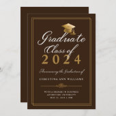 Elegant White Gold Script Brown College Graduation Announcement (Front/Back)