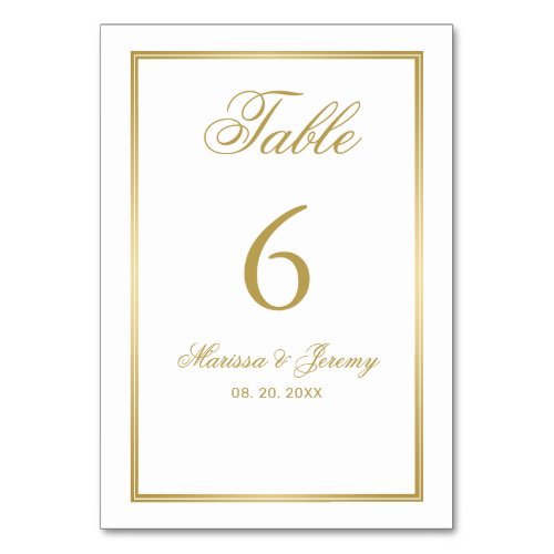 Elegant White Gold Script Calligraphy Wedding Table Number
