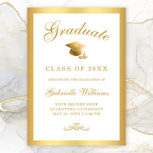 Elegant White Gold Script Frame Graduation Announcement