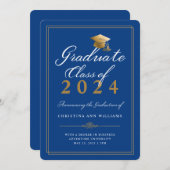 Elegant White Gold Script Royal College Graduation Announcement (Front/Back)