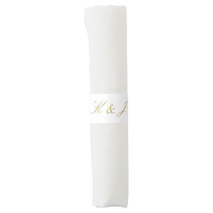 Elegant White Gold Script Wedding Napkin Bands