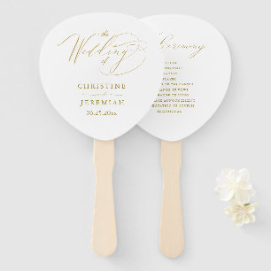 Elegant White Gold Script Wedding Program Hand Fan