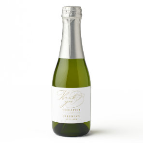 Elegant White Gold Script Wedding Thank You Mini Sparkling Wine Label
