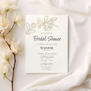 Elegant white gold simple floral Bridal Shower Invitation