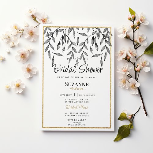 Elegant white gold simple floral Bridal Shower Invitation
