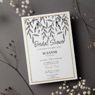 Elegant white gold simple floral Bridal Shower Invitation