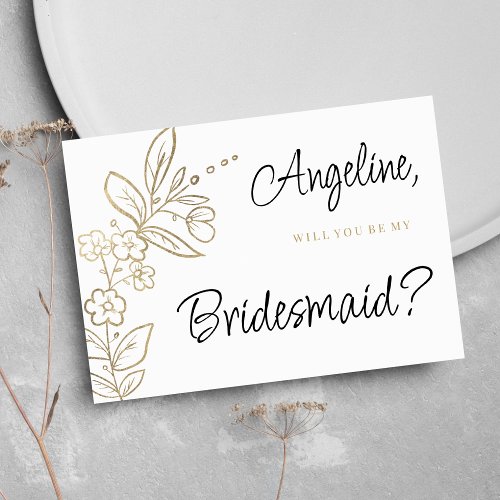 Elegant white gold simple floral Bridesmaid