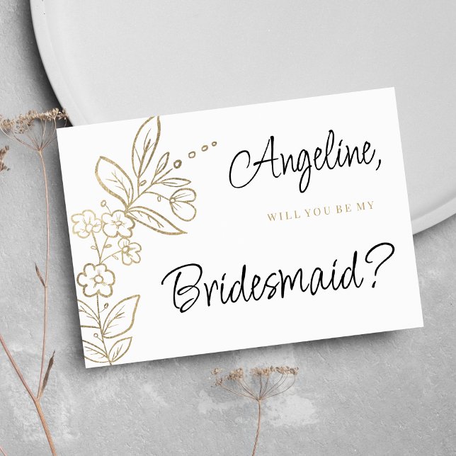 Elegant white gold simple floral Bridesmaid Invitation (Elegant white gold simple floral Bridesmaid)