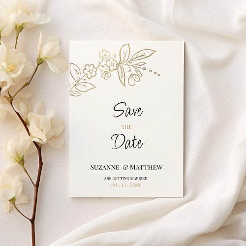 Elegant white gold simple floral Save the Date Invitation