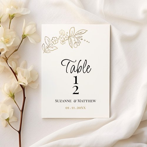 Elegant white gold simple floral Table Number