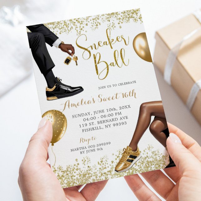 Elegant White Gold Sneaker Ball 21st Birthday Invitation (Creator Uploaded)