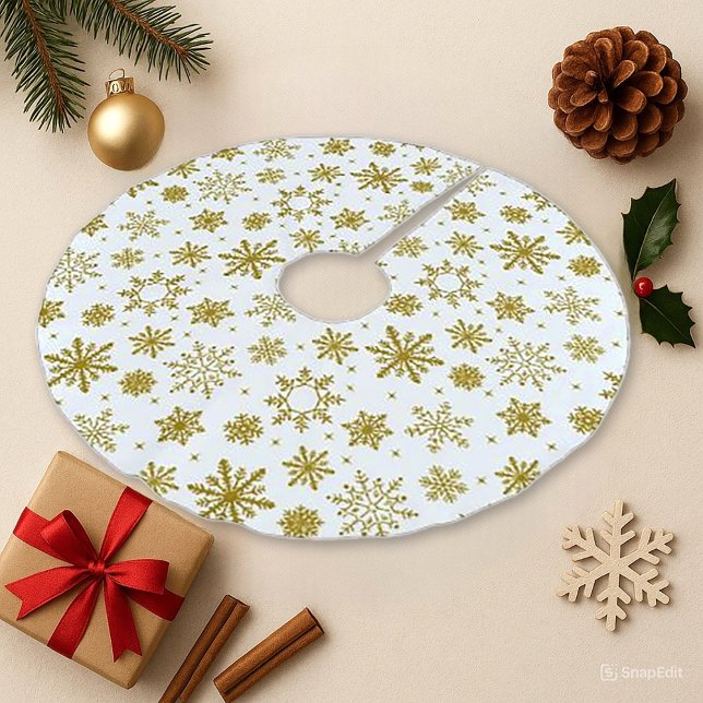 Elegant White Gold Snowflake Christmas Brushed Polyester Tree Skirt (Creator Uploaded)