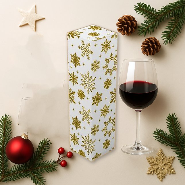 Elegant White Gold Snowflake Holiday Wine Box (Creator Uploaded)