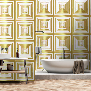 Elegant white gold square 3d effect home decor wallpaper