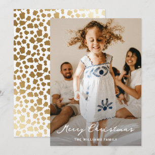 Elegant White Gold Stars Script Photo Christmas Holiday Card