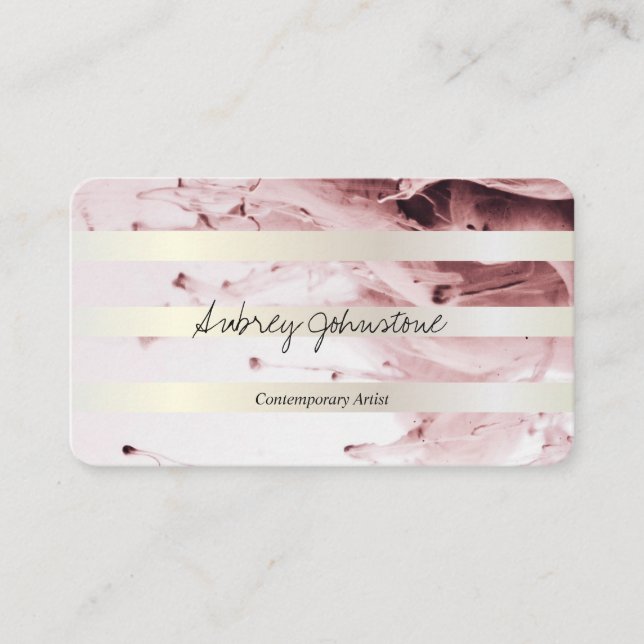 Elegant White Gold Stripes | Contemporary Art Business Card (Front)