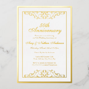 Elegant White Gold Swirl 50th Wedding Anniversary  Foil Invitation