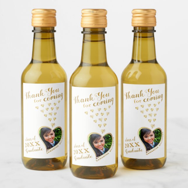 Elegant White Gold Thank You 2025 Graduation Favor Wine Label (Bottles)