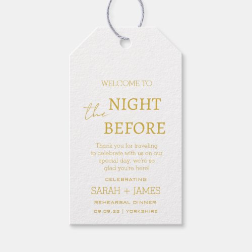 Elegant White  Gold the Night Before Wedding  Gift Tags