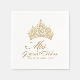 Elegant White Gold  Tiara Mis Quince Anos Napkins