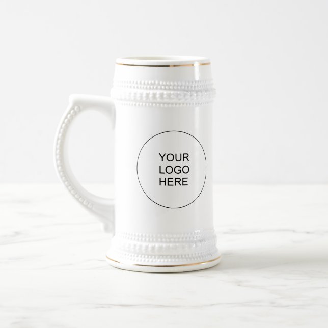 Elegant White & Gold Upload Your Logo Promotional Beer Stein (Left)