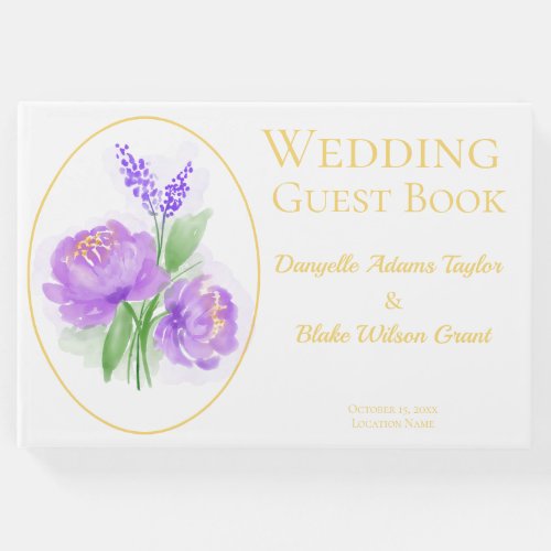 Elegant White  Gold Watercolor Floral Wedding Gu Guest Book