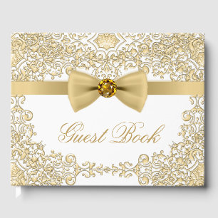 Elegant White Gold Wedding Party Event Guest Book