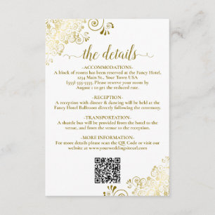 Elegant White & Gold Wedding QR Code Details Enclosure Card
