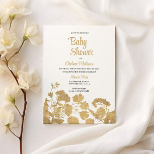 Elegant white gold wildflower luxury Baby Shower Invitation Postcard