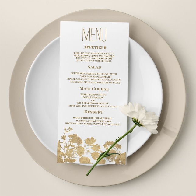 Elegant white gold wildflower luxury Wedding Menu (Elegant white gold wildflower luxury Wedding Menu)
