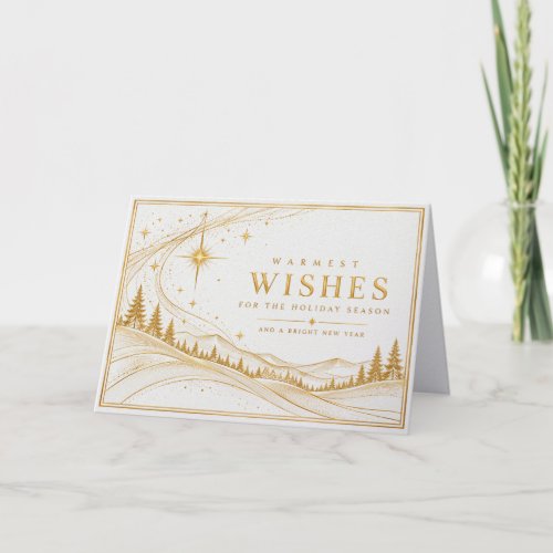 Elegant White Gold Winter Wishes Corporate Holiday Card