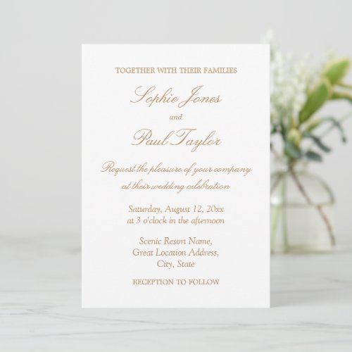 Elegant White Golden Beige Wedding Invitation