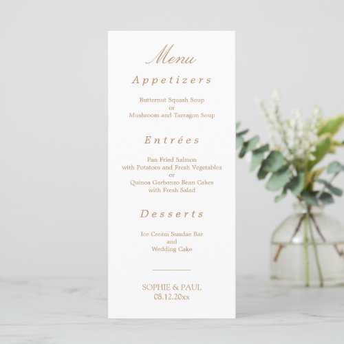 Elegant White Golden Beige Wedding Menu