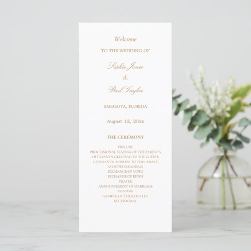 Elegant White Golden Beige Wedding Program