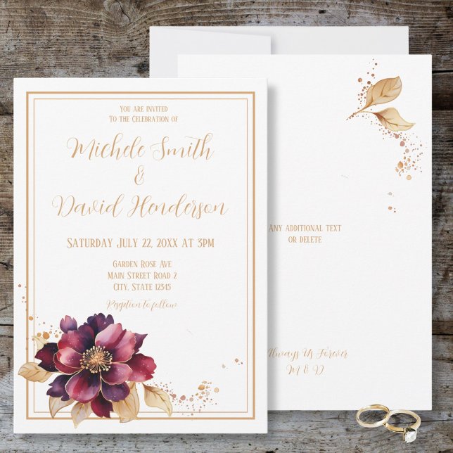 Elegant White Golden Burgundy Watercolor Wedding Invitation (Elegant White Golden Burgundy Watercolor Wedding Invitation)